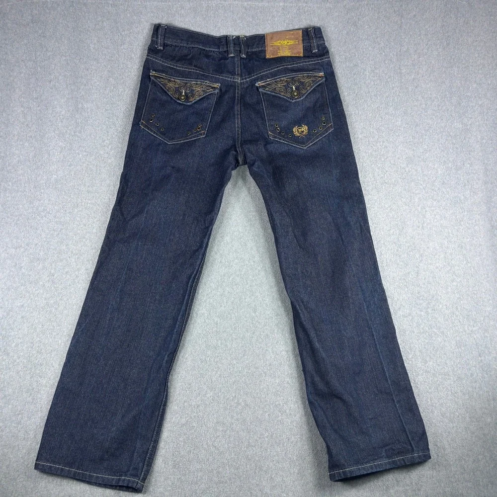 Vintage Y2K Phat Farm Embroidered Baggy Skater Leg Jeans Flap 36x32